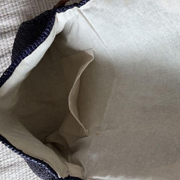 Mar Y Sol Shoulder Bag Womens Navy Blue Woven Raffia Crossbody Tassel Handmade - Picture 9 of 13